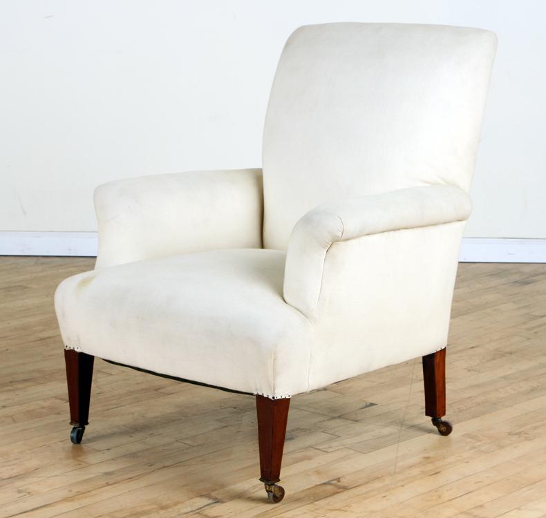 19TH C. UPHOLSTERED ENGLISH LIBRARY CHAIR (1 of 5)