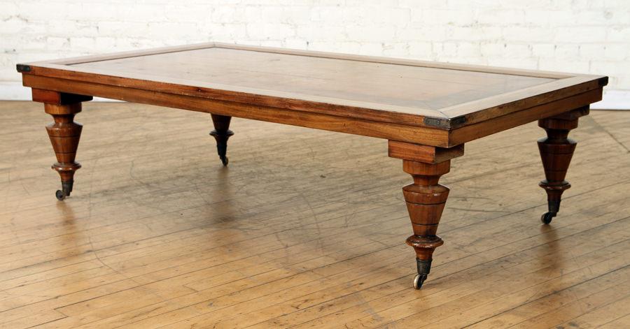 CAMPAIGN STYLE MAHOGANY COFFEE TABLE FRAMED TOP (1 of 5)