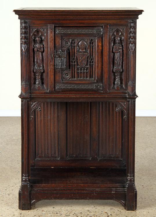 CARVED OAK SINGLE DOOR CABINET GOTHIC STYLE (1 of 9)