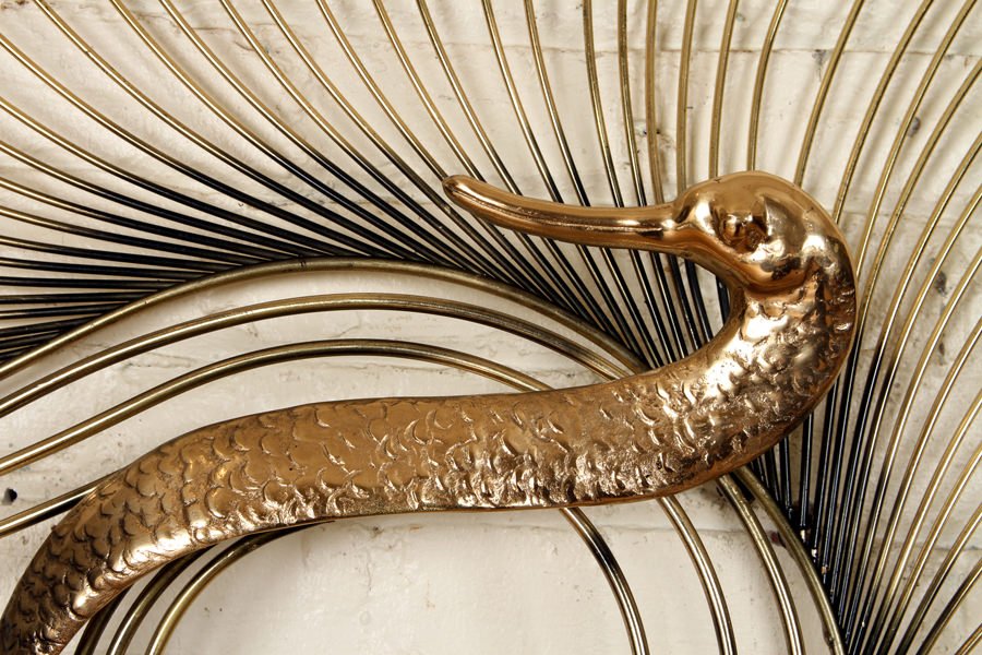CURTIS JERE PEACOCK FORM BRASS WALL SCULPTURE (1 of 5)