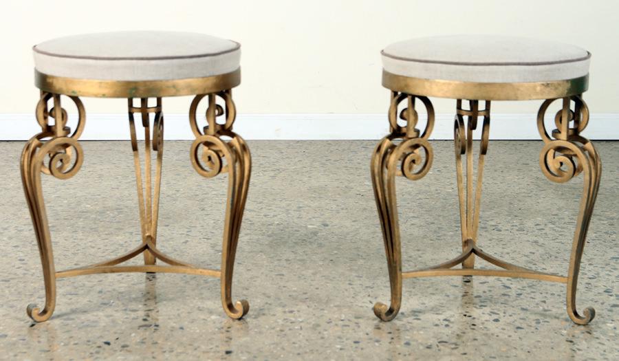 PAIR FRENCH GILT IRON STOOLS CIRCA 1940 (1 of 5)