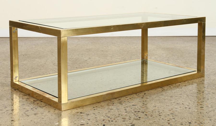 RECTANGULAR BRASS GLASS 2-TIER COFFEE TABLE C1970 (1 of 5)