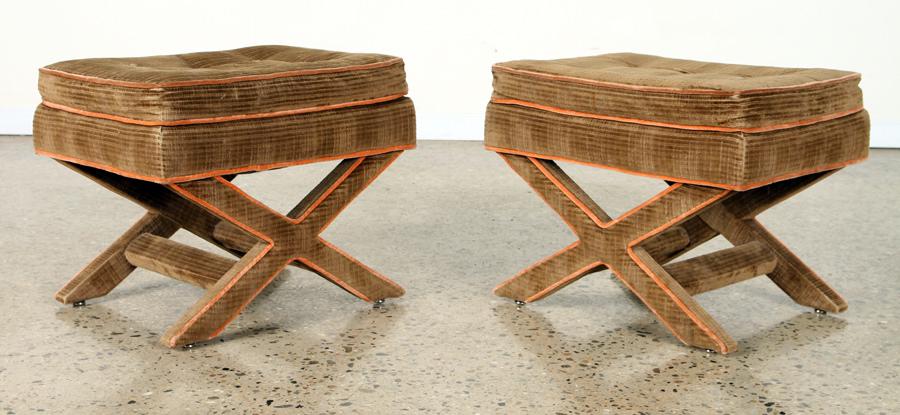 PAIR X-FORM TWO TONE UPHOLSTERED STOOLS (1 of 4)