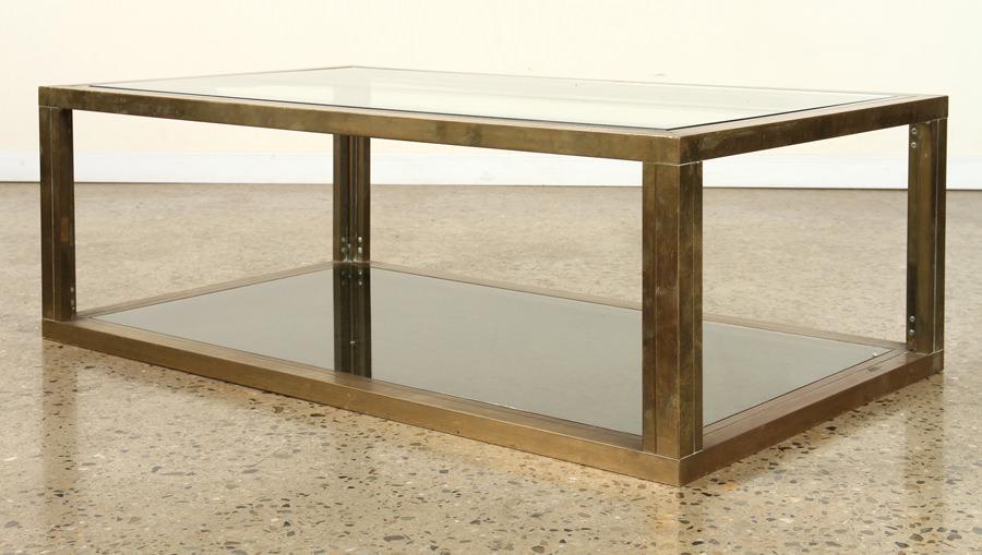 BRASS GLASS 2-TIER RECTANGULAR COFFEE TABLE 1970 (1 of 5)