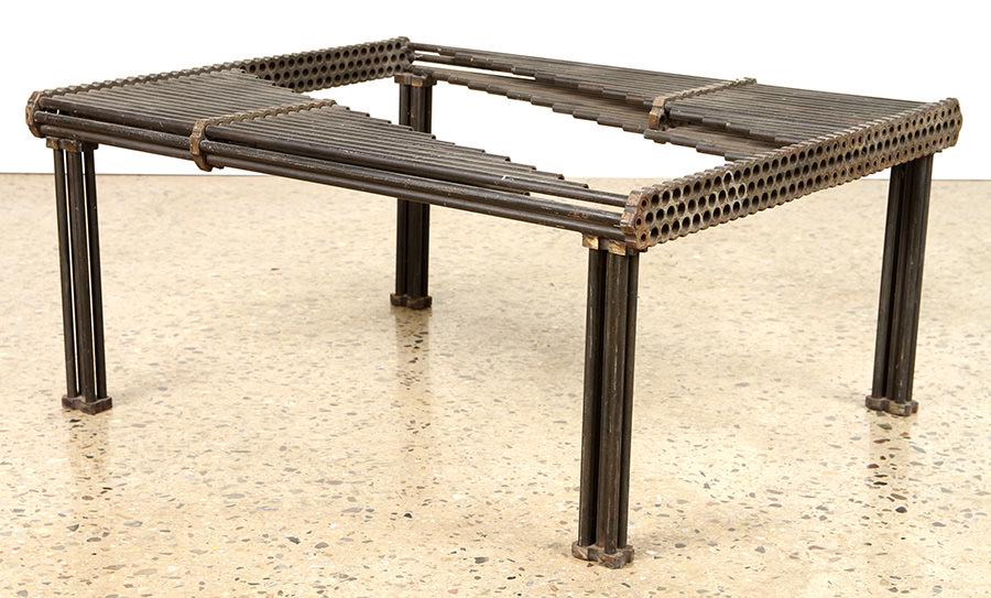 TUBULAR IRON BRUTALIST GLASS COFFEE TABLE 1960 (1 of 5)
