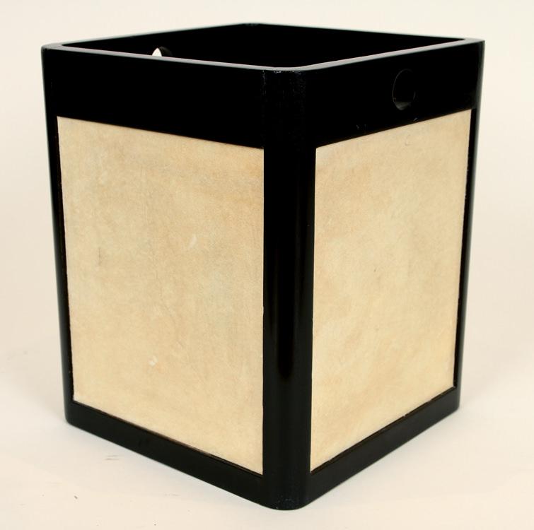 EBONIZED WASTE BASKET PARCHMENT COVERED PANELS (1 of 4)