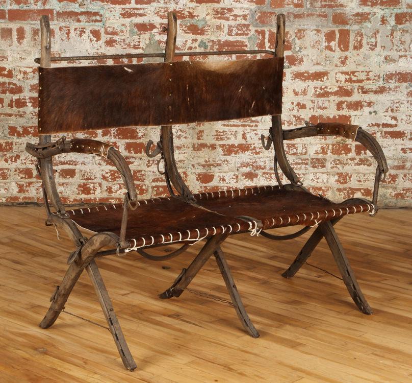UNUSUAL RUSTIC WOOD IRON UPHOLSTERED SETTEE (1 of 5)
