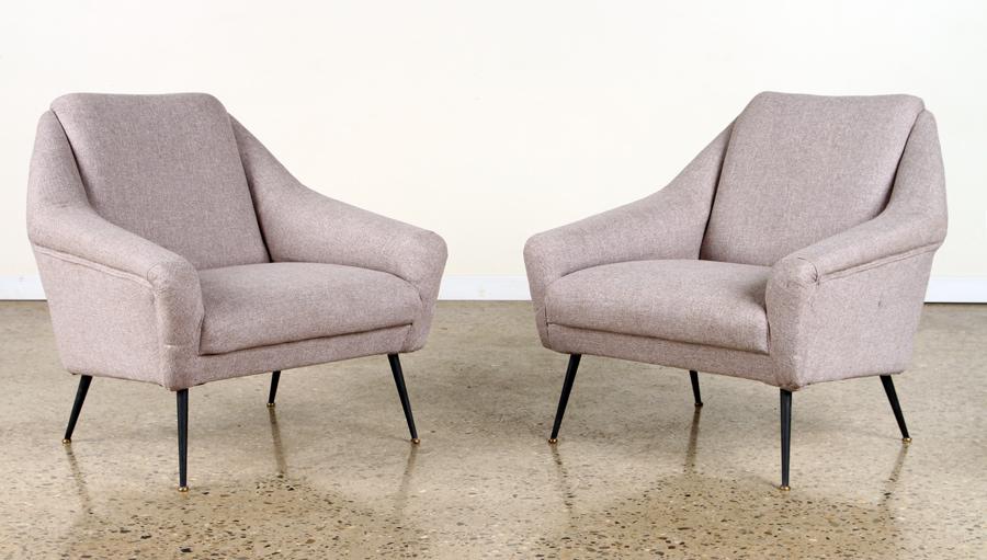 PAIR ITALIAN UPHOLSTERED LOUNGE CHAIRS C.1950 (1 of 6)