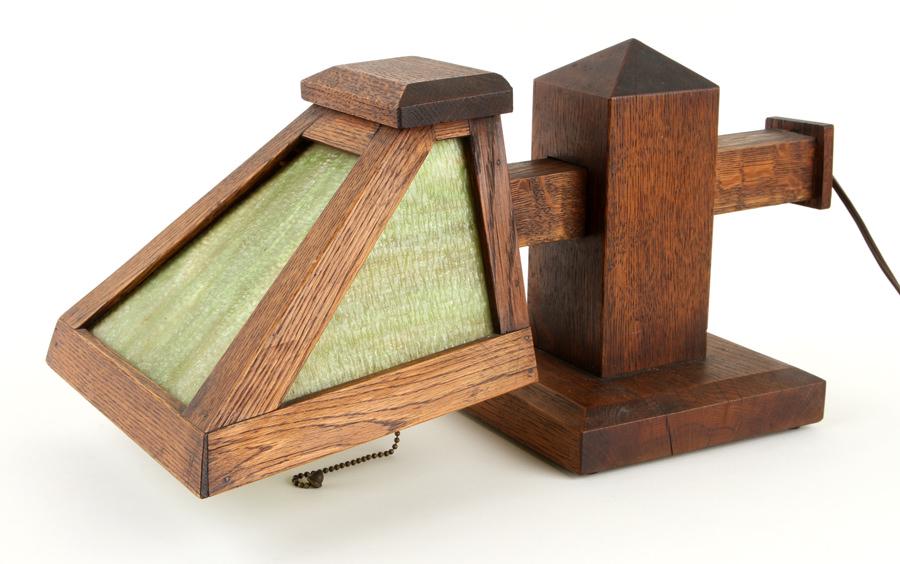 ARTS & CRAFTS OAK ROLL TOP DESK LAMP C.1900 (1 of 6)