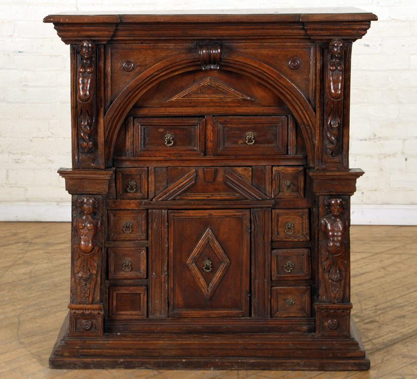 18TH C. CONTINENTAL FIGURAL CARVED WALNUT CABINET (1 of 9)