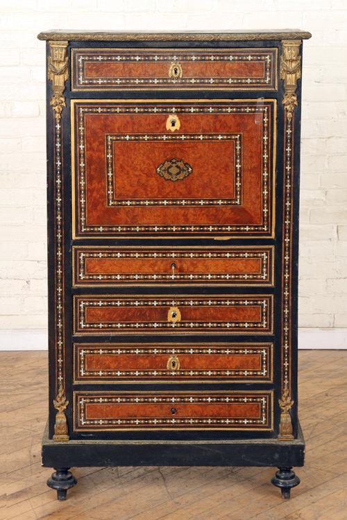19TH C. NAPOLEON III SECRETARY ABATTANT: A nineteenth century Napoleon III secretary abattant having mother of pearl inlay and bronze mounts throughout. Ht: 51" Wd: 28" Dpth: 14"