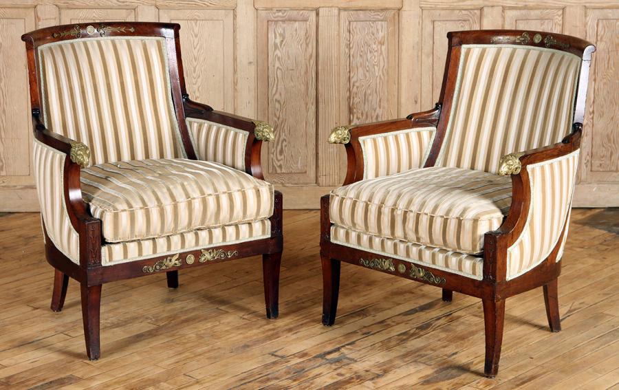 PAIR 19TH C. FRENCH EMPIRE LIBRARY CHAIRS (1 of 7)