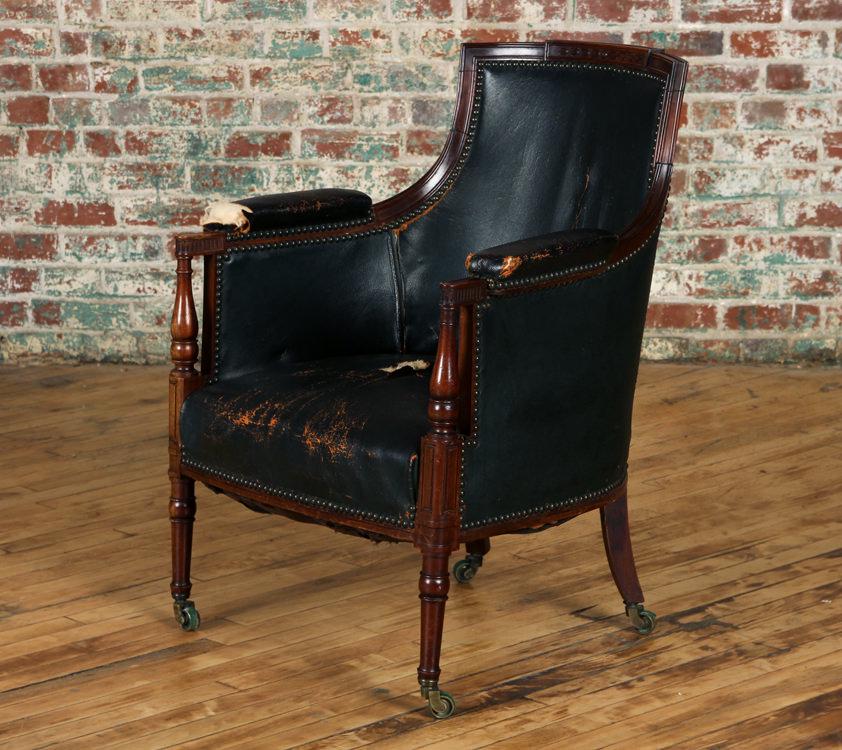 DIRECTOIRE STYLE LEATHER BERGERE CHAIR C.1930 (1 of 6)