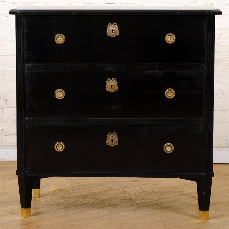 19TH C SWEDISH EBONIZED DRESSER W/ BRASS HARDWARE (1 of 8)