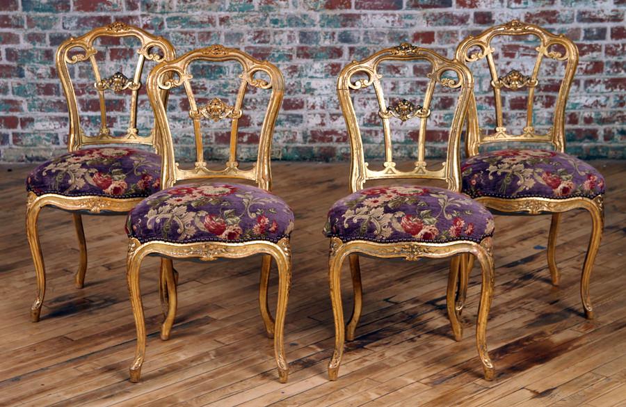 SET 4 CARVED GILT PAINTED FRENCH SIDE CHAIRS 1890 (1 of 6)
