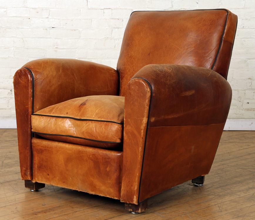 FRENCH ART DECO LEATHER CLUB CHAIR CIRCA 1940 (1 of 6)