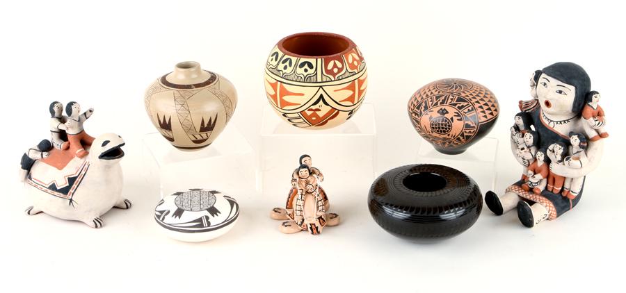 LOT OF EIGHT SOUTHWESTERN PUEBLO POTTERY OBJECTS (1 of 8)