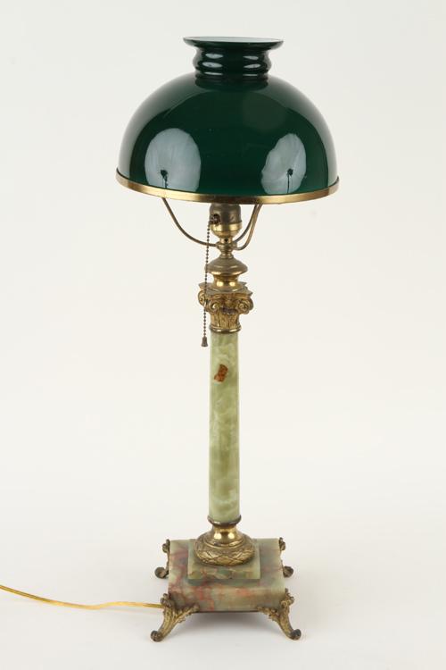 VICTORIAN BRASS ONYX COLUMN LAMP GLASS SHADE 1900 (1 of 5)