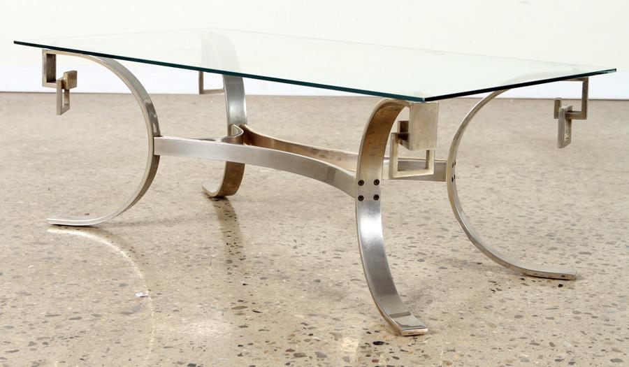 CHROME OVER BRONZE GLASS TOP COFFEE TABLE C.1950 (1 of 5)