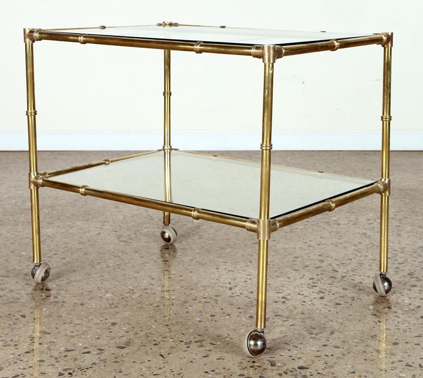 BRASS GLASS BAMBOO FORM 2-TIER SERVING CART 1970 (1 of 6)