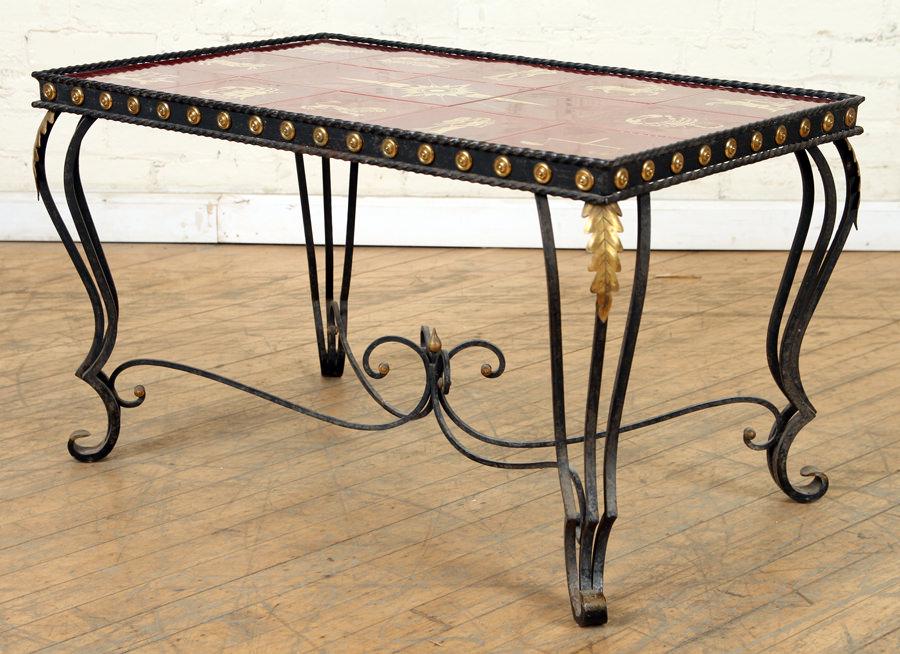 FRENCH IRON COFFEE TABLE TILE TOP C.1940 (1 of 5)