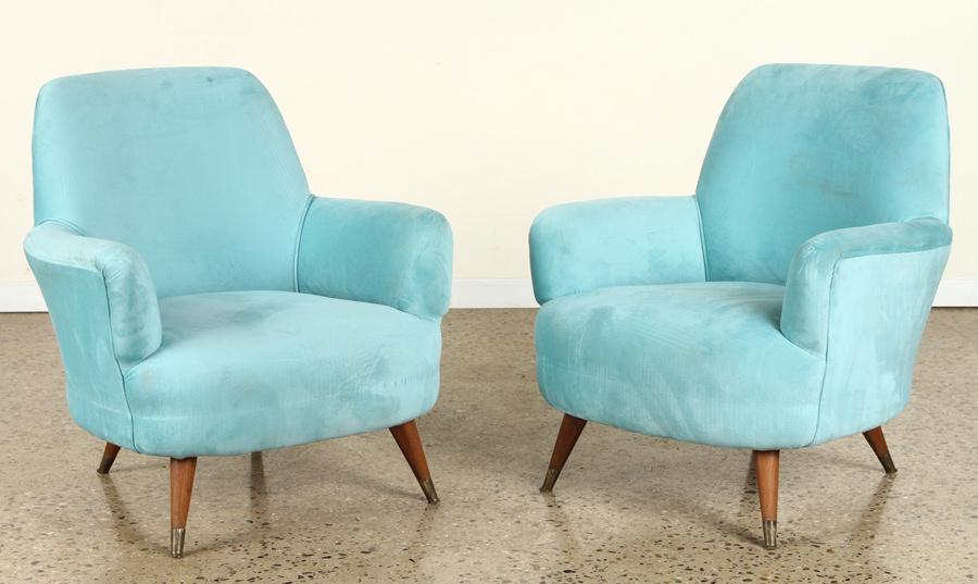 PAIR ITALIAN UPHOLSTERED LOUNGE CHAIRS C.1960 (1 of 6)
