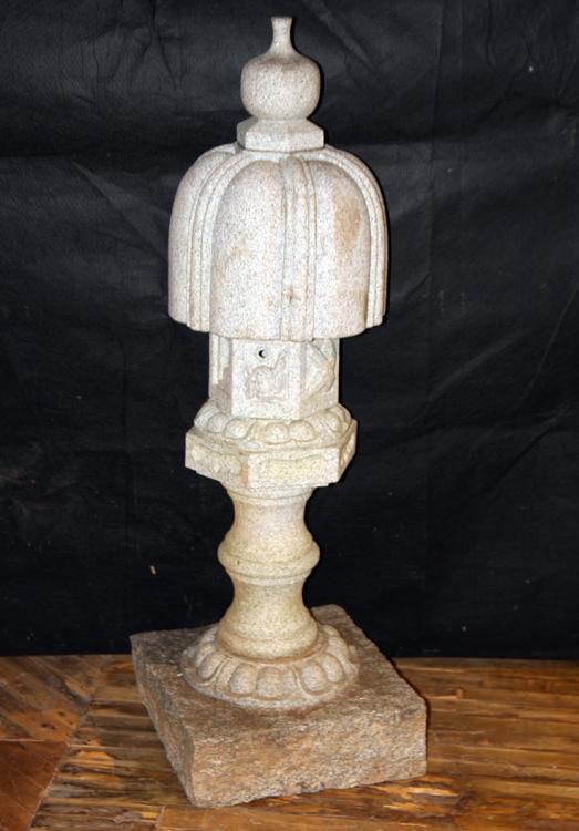 CARVED GRANITE GARDEN PAGODA: A carved granite garden pagoda. Ht: 51" Wd: 17" Dpth: 18"