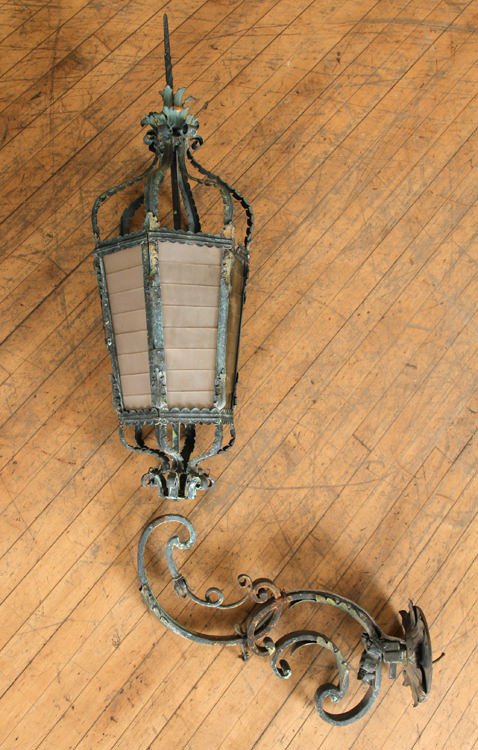 19TH C. MONUMENTAL BRONZE HANGING LANTERN: A nineteenth century monumental bronze hanging lantern. Provenance: The sconces were formerly from the John Delorean mansion in Bedminster, NJ (now the Summer White House for Donald Trump and also hom