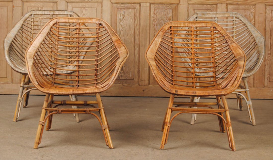 GOOD SET 4 FRENCH RATTAN CHAIRS C.1940 (1 of 7)