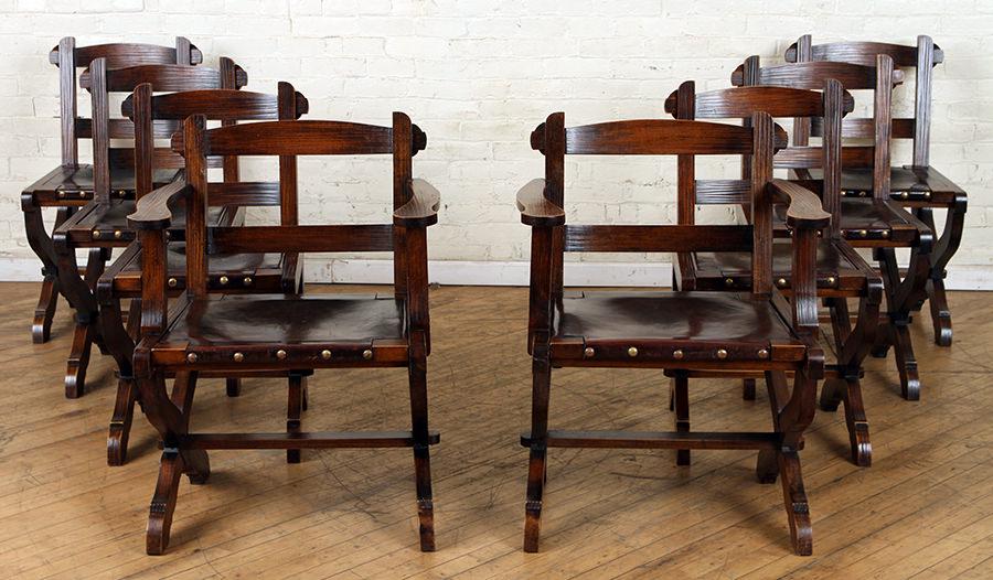 SET OF EIGHT BRAZILIAN WOOD AND LEATHER CHAIRS (1 of 7)