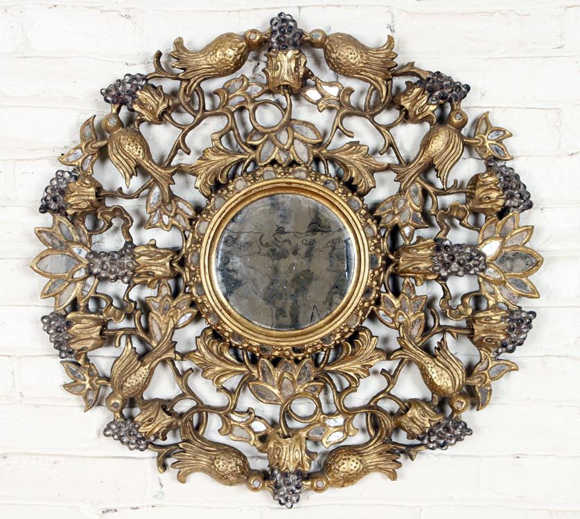 GILT CARVED MIRROR W/ BIRD & FLORAL DECORATION (1 of 5)