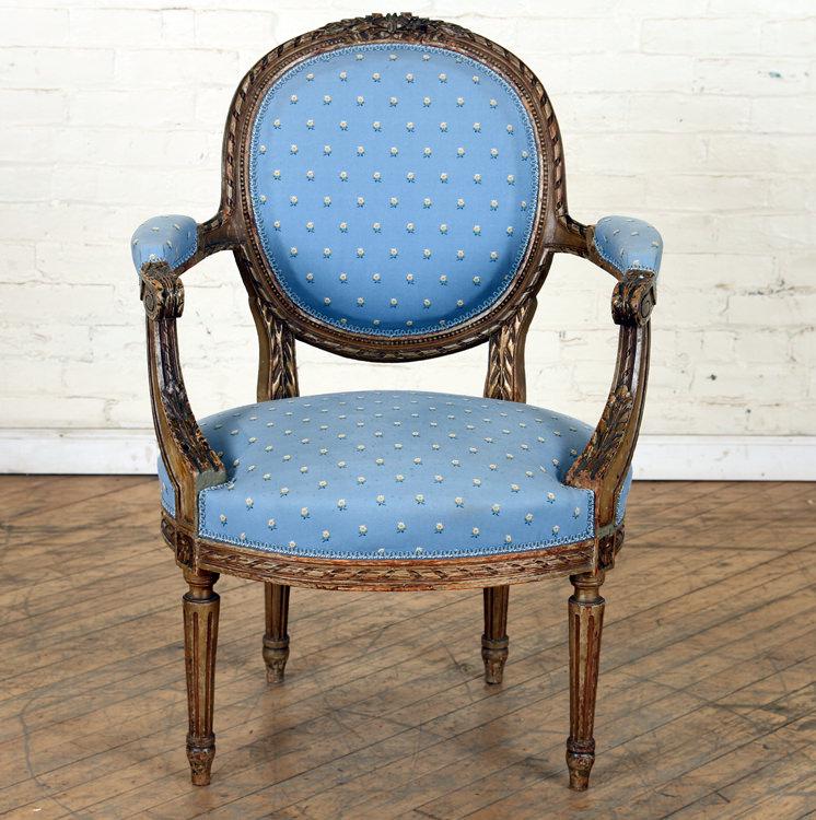 CARVED FRENCH OPEN ARM PARLOUS CHAIR C.1900 (1 of 6)