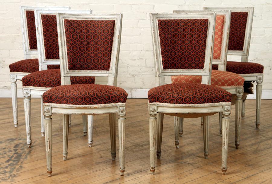 6 PAINTED LOUIS XVI STYLE DINING CHAIRS C. 1900 (1 of 7)