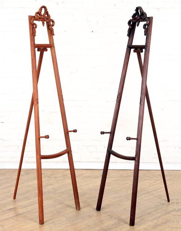 PAIR FRENCH EMPIRE CARVED MAHOGANY EASELS C. 1910 (1 of 6)