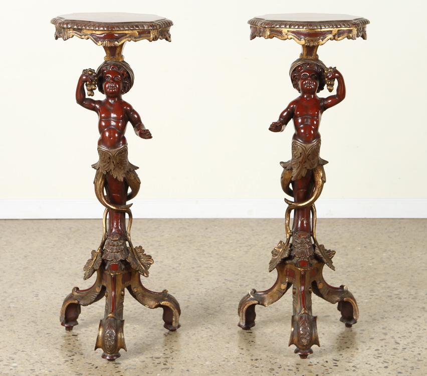 PAIR CARVED GILT CHERUB FORM PEDESTALS C.1930 (1 of 8)