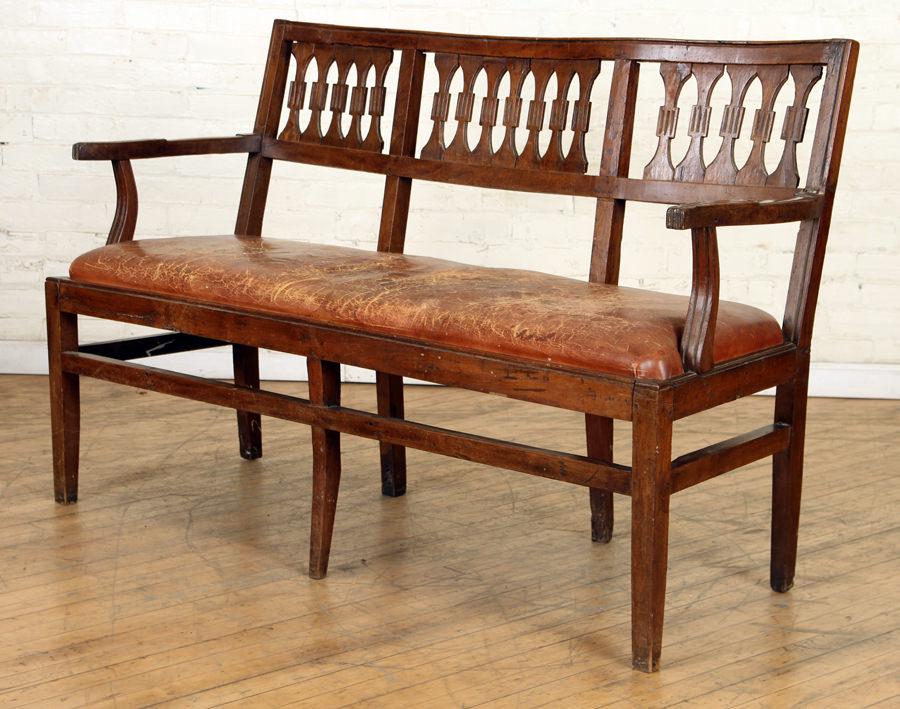 18TH C ITALIAN WALNUT OPEN ARM BENCH LEATHER SEAT (1 of 5)
