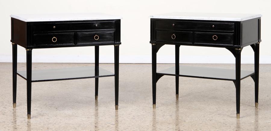 PAIR JANSEN STYLE MARBLE TOP END TABLES C. 1940 (1 of 6)