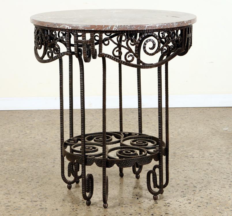 ART DECO WROUGHT IRON TABLE MARBLE TOP C.1920 (1 of 4)