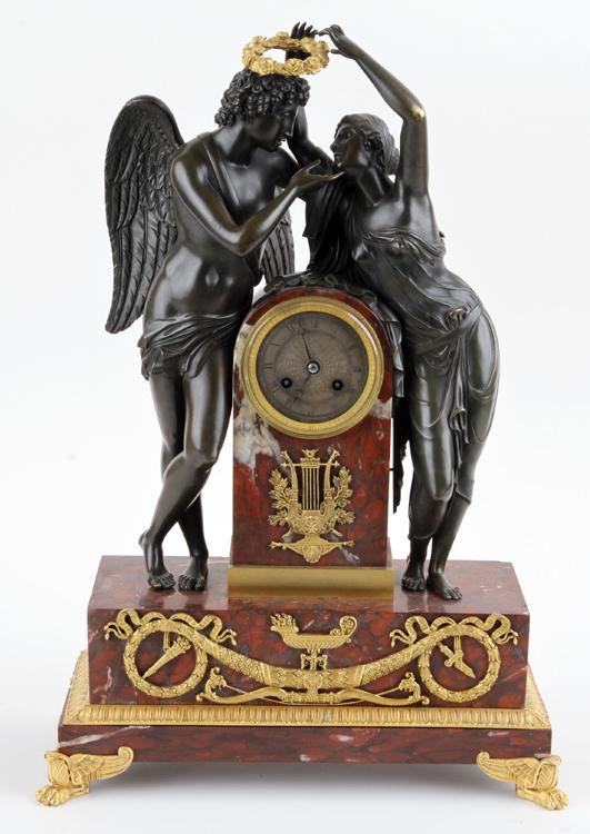 FRENCH EMPIRE STYLE FIGURAL BRONZE CLOCK (1 of 8)