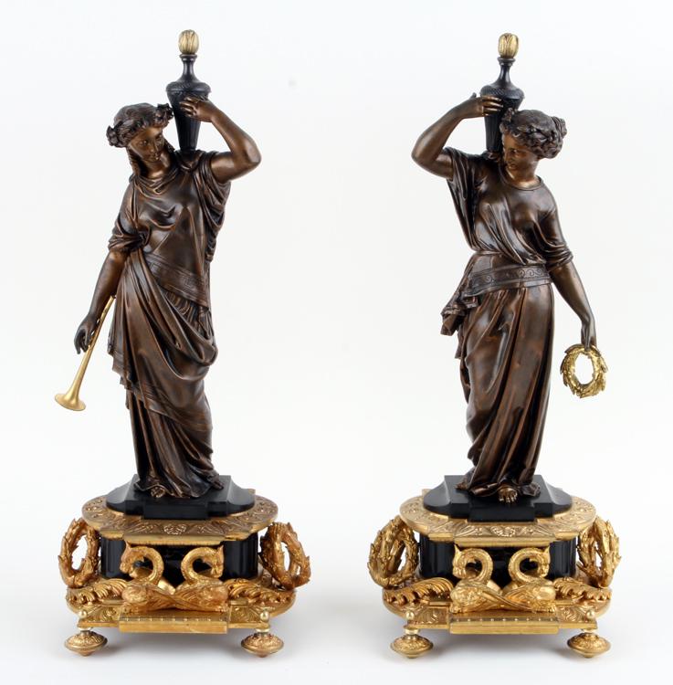 PAIR EMPIRE STYLE BRONZE GRECIAN FIGURES C.1880 (1 of 8)