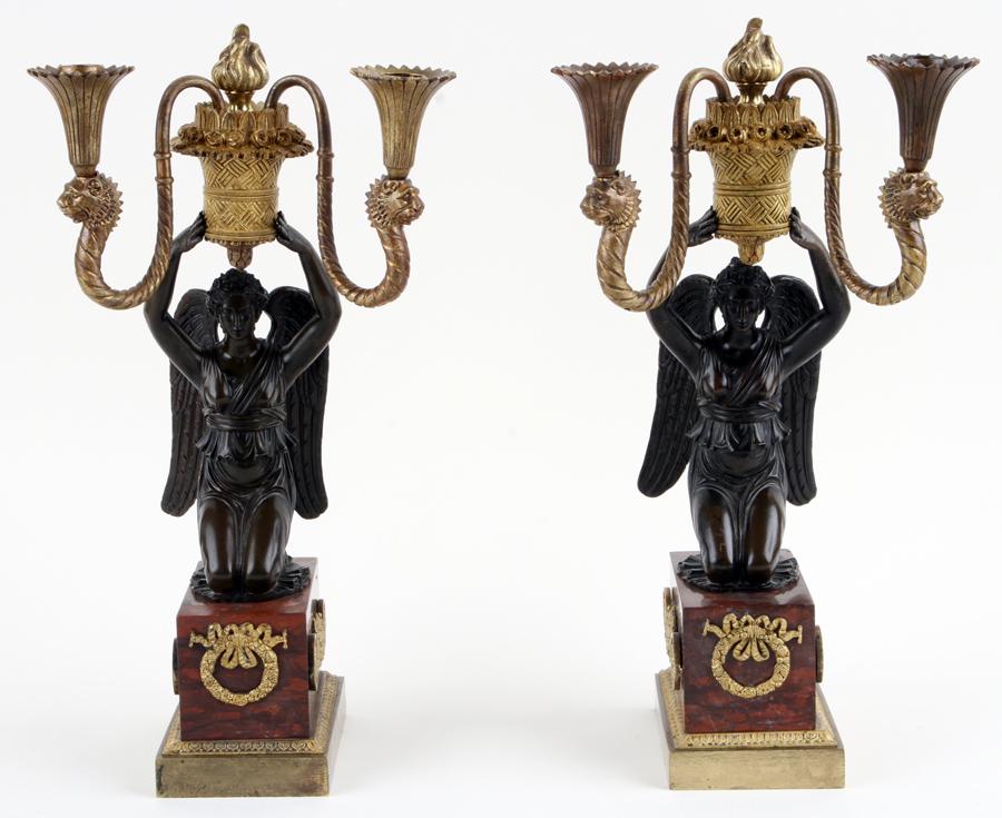 PAIR 19TH C FRENCH EMPIRE STYLE BRONZE CANDELABRA (1 of 8)