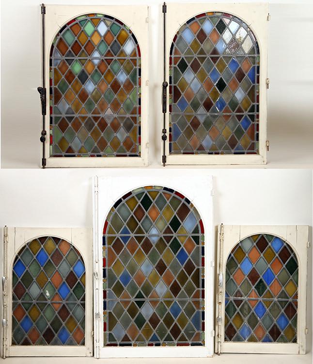 SET 3 AND PAIR EDWARDIAN LEADED GLASS WINDOWS (1 of 6)
