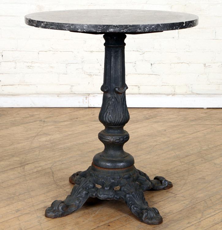 CAST IRON TAVERN TABLE ROUND MARBLE TOP C. 1890 (1 of 5)
