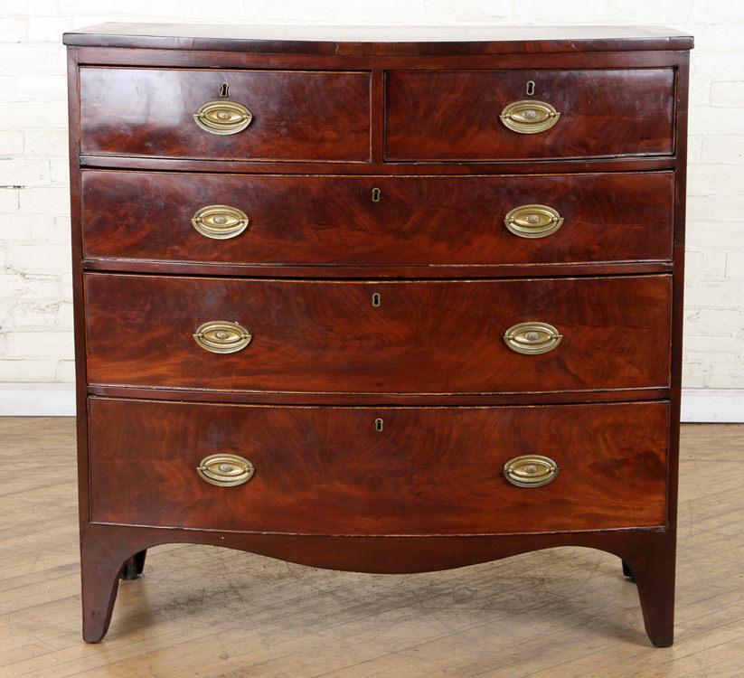 19TH C. ENGLISH BOW FRONT CHEST WITH LINE INLAY (1 of 6)