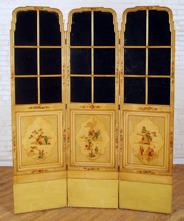 3-PANEL CHINOISERIE DECORATED ENGLISH SCREEN 1930 (1 of 6)