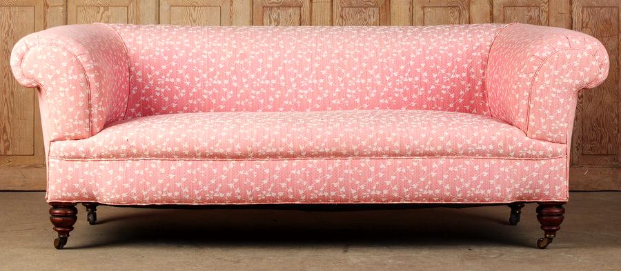 UPHOLSTERED ENGLISH SOFA ROLLED ARMS C. 1900 (1 of 5)