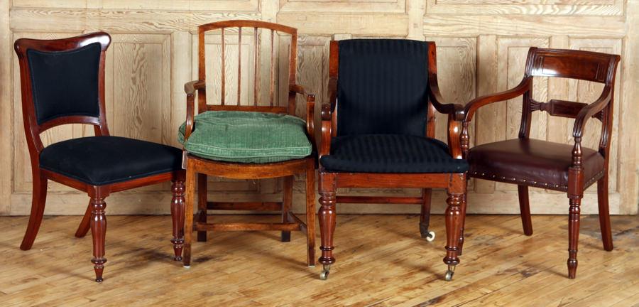 THREE 19TH C. ENGLISH ARM CHAIRS & ONE SIDE CHAIR (1 of 10)