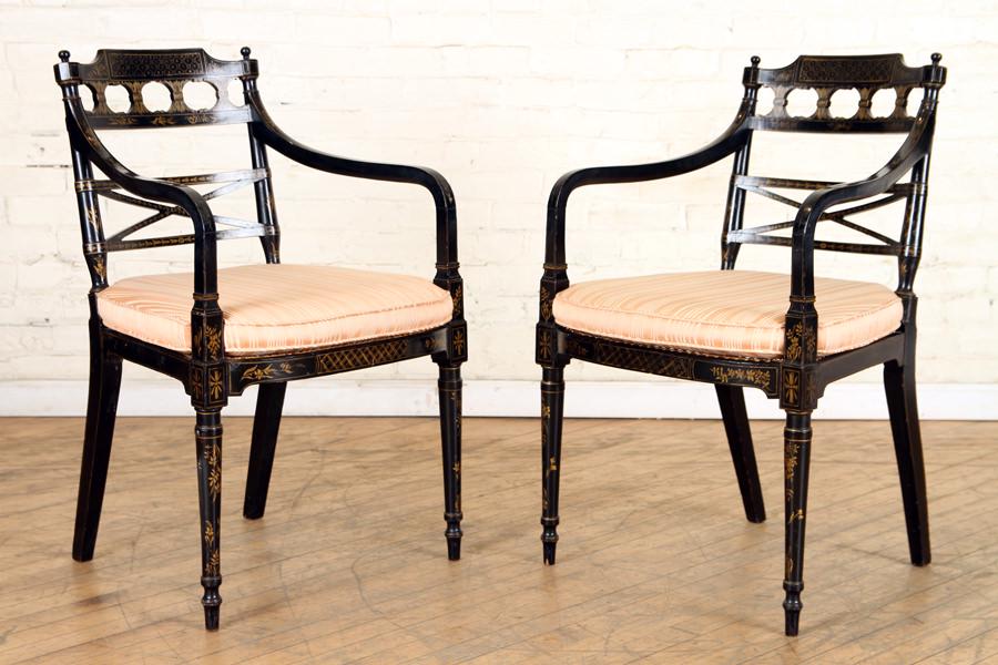 PAIR 19TH C. ENGLISH ADAMS STYLE OPEN ARM CHAIRS (1 of 8)