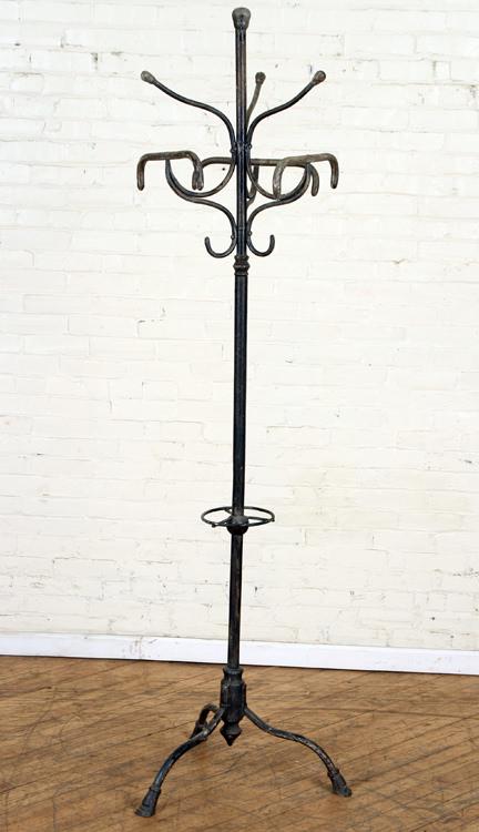 THREE LEG IRON COAT RACK SWIVEL TOP C.1930 (1 of 5)
