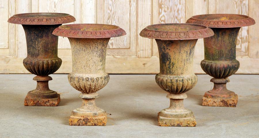 SET OF FOUR CAST IRON GARDEN URNS (1 of 6)